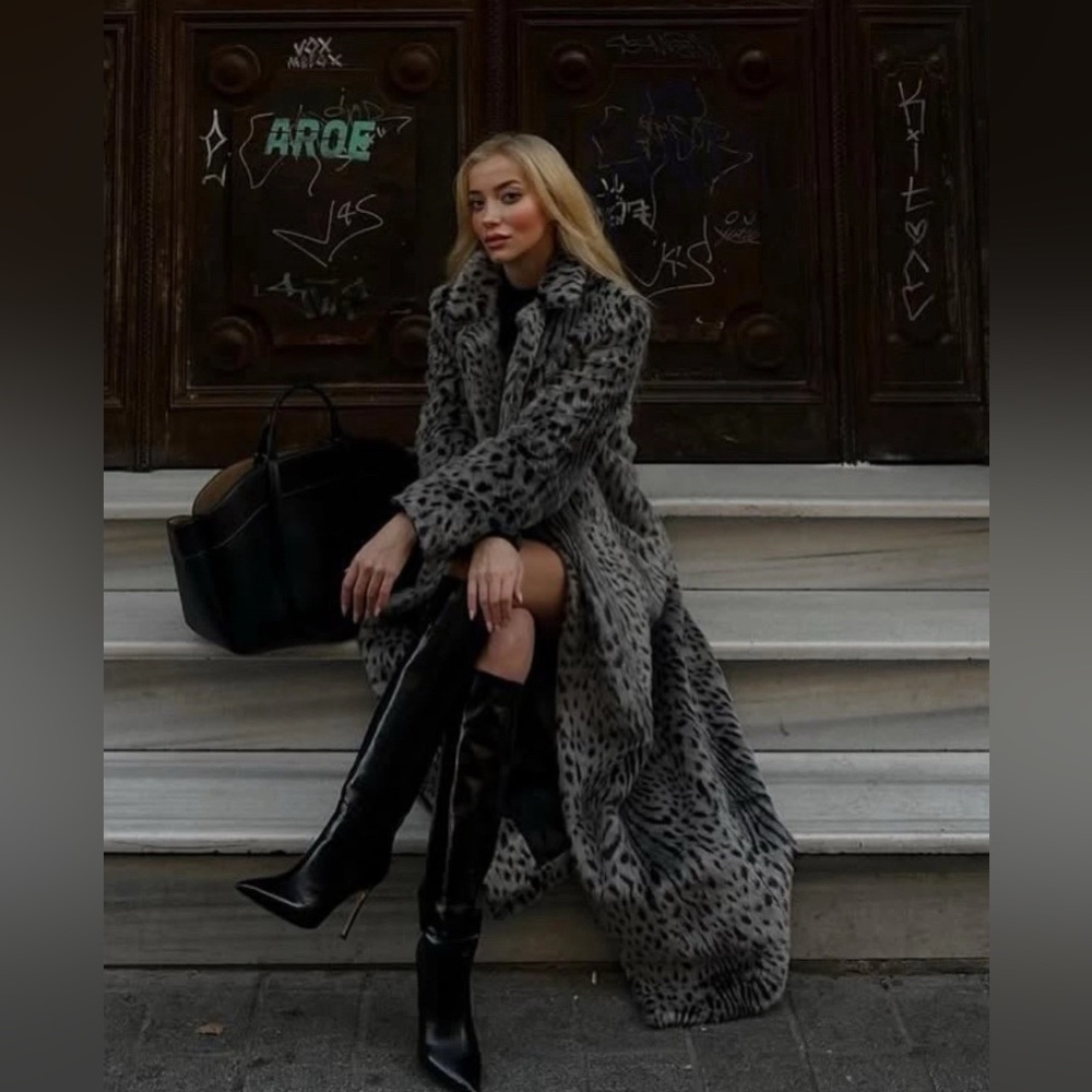 ZARA NEW FAUX FUR ANIMAL PRINT COAT